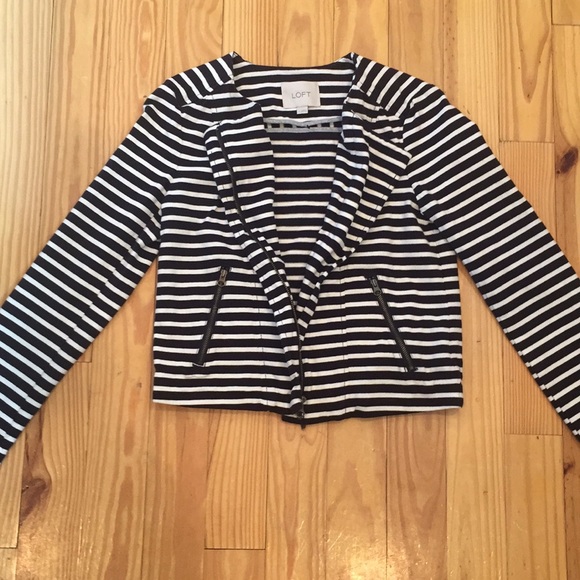 LOFT Jackets & Blazers - LOFT Navy and White Striped Zip Jacket